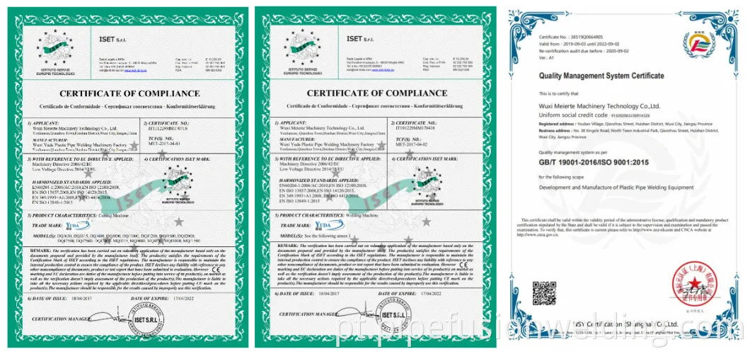 Pipe Fusion Machines Certificates